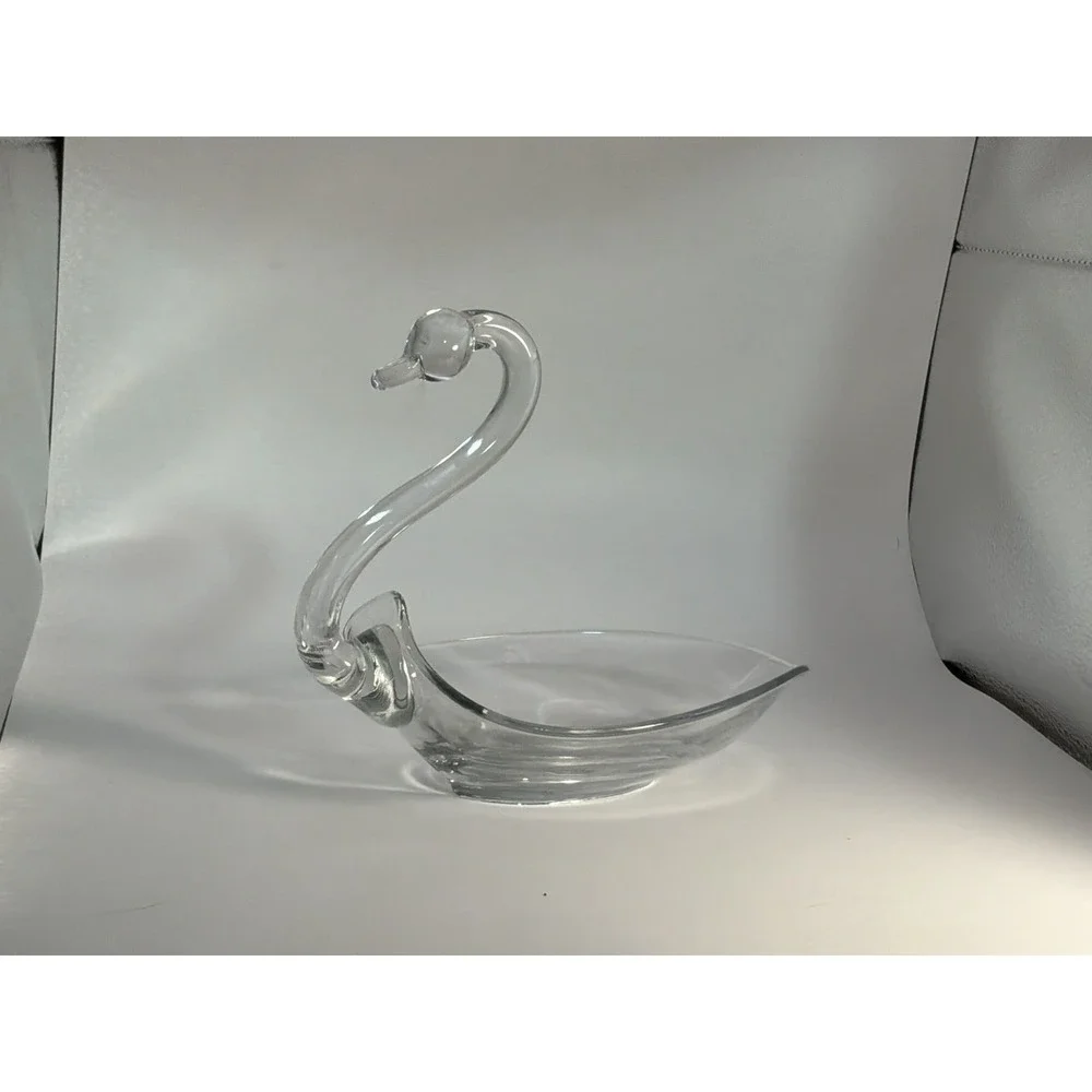 Vintage Duncan & Miller Clear Open Swan Glass Candy Nut Trinket Dish 6